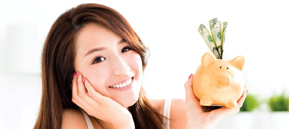 female student with piggybank