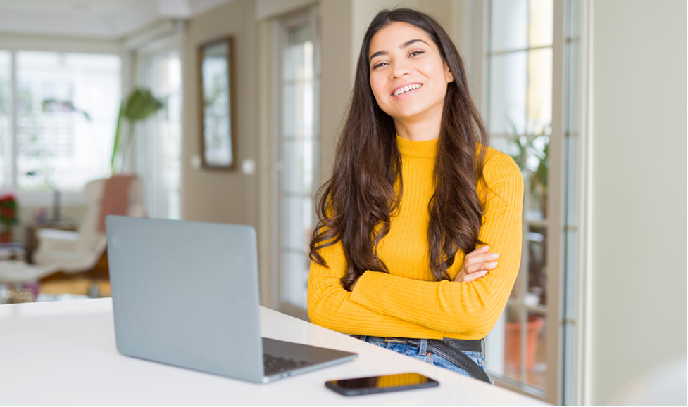 Female student beginning her search for college